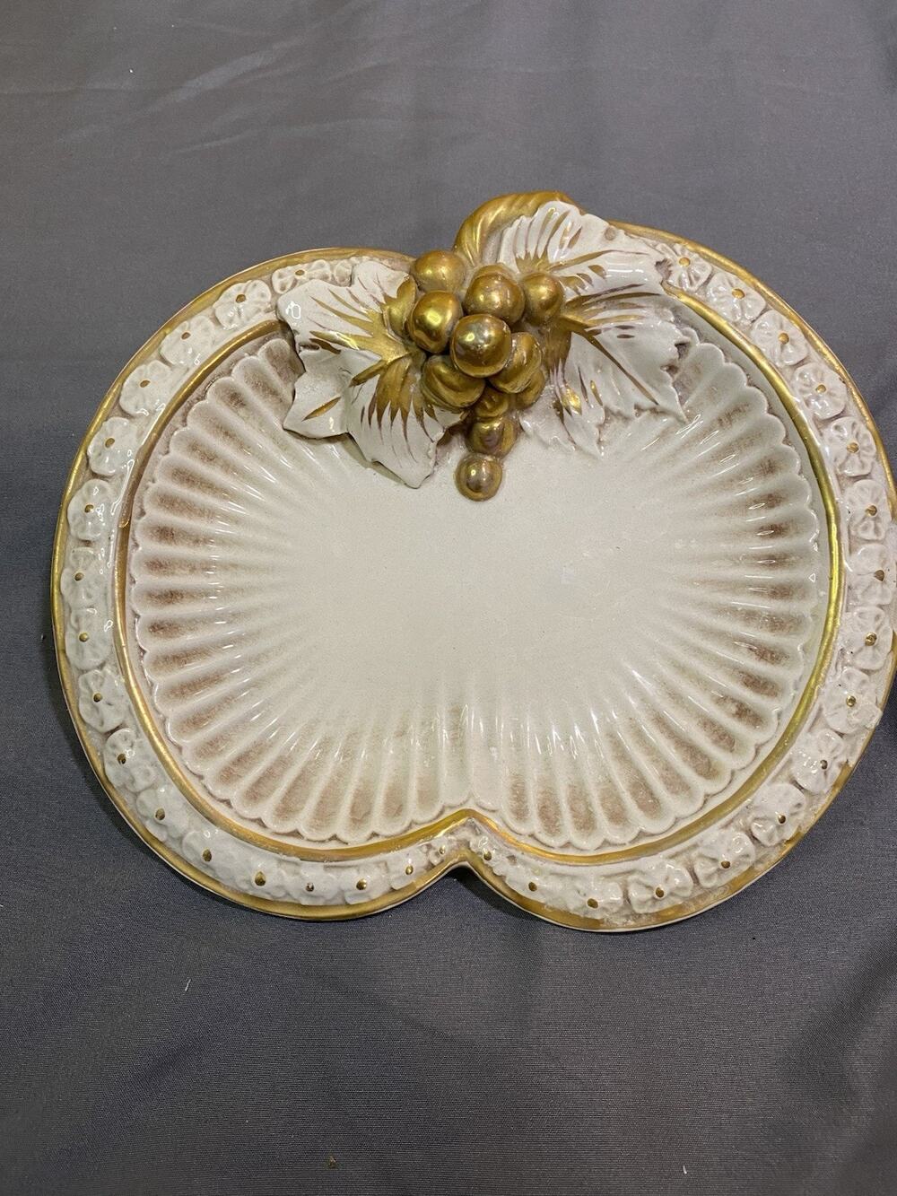 Vintage Capodimonte Gold Plated Dish with Grapes Signed - Trinket Holder